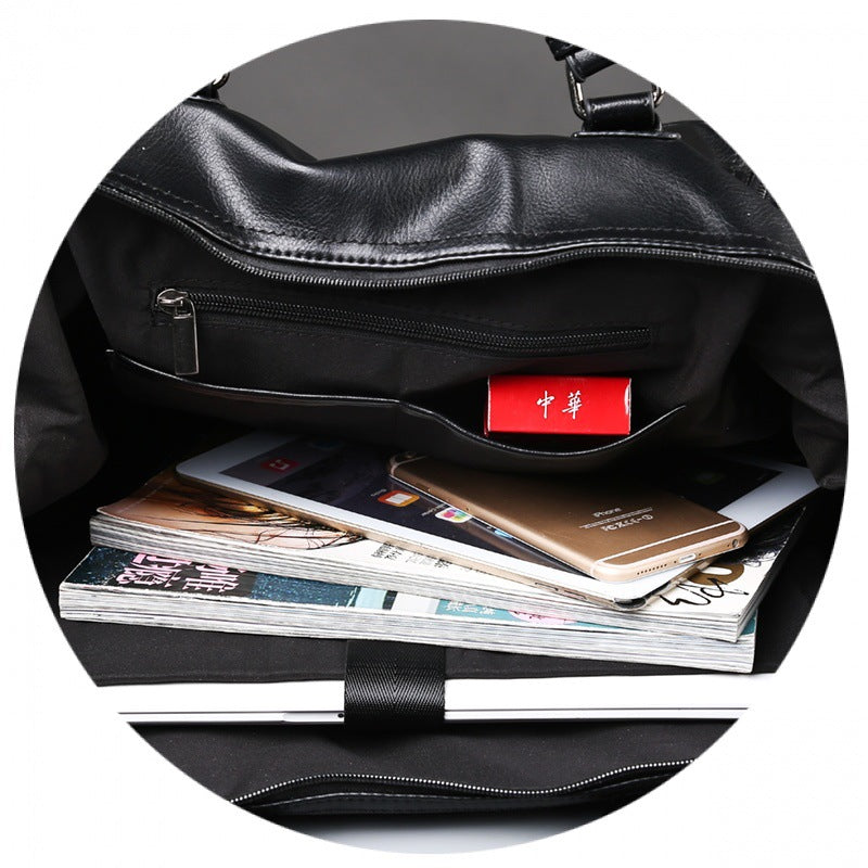 Large-capacity business handbag leather travel bag gym bag fashion men short-distance travel bag men