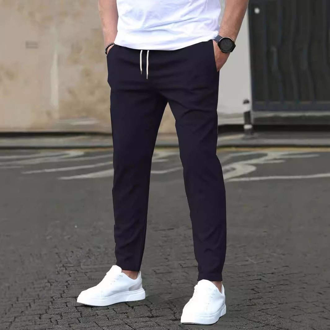 Casual Slim Fit Leather Tag Cropped Pants