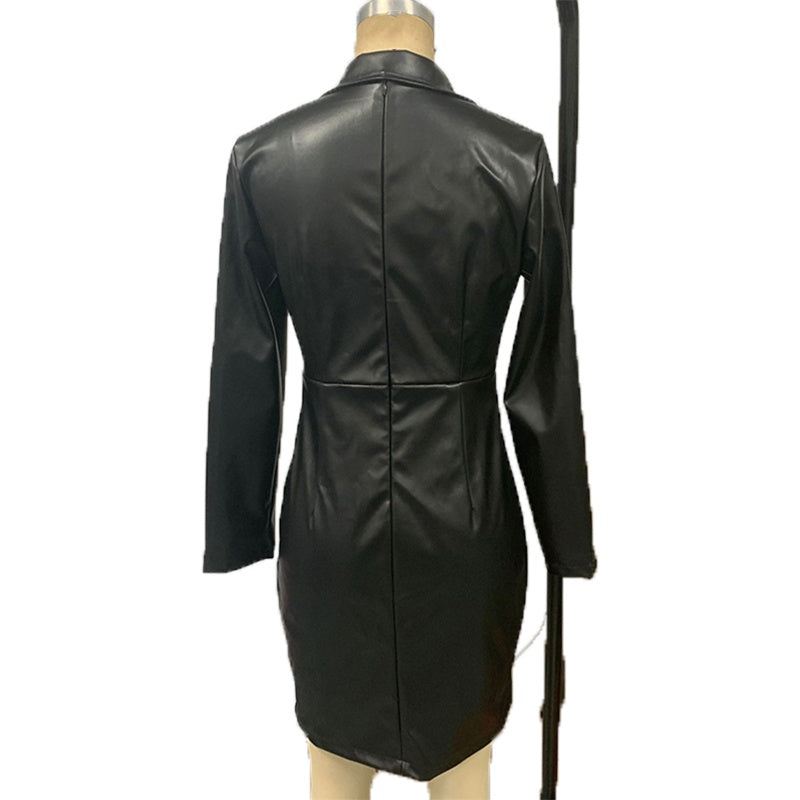 Women's Faux Leather Blazer Dress