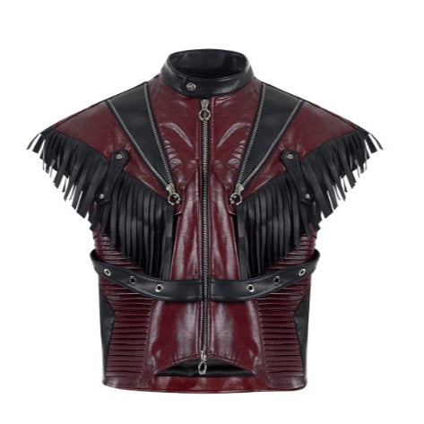 Deconstructed Design Red PU Leather Pants Male