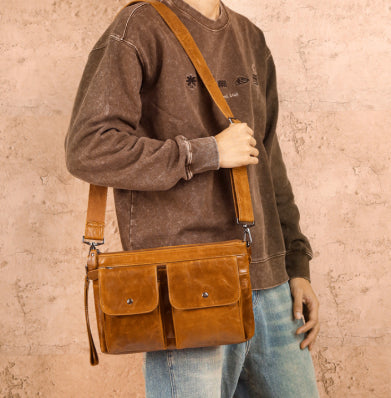 Genuine Leather Crossbody Bag For Men, Casual Shoulder Bag