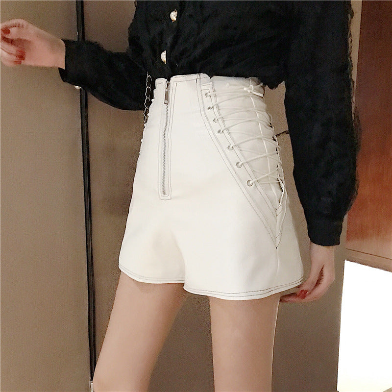 Slim slimming wide-leg pants with zipper leather pants