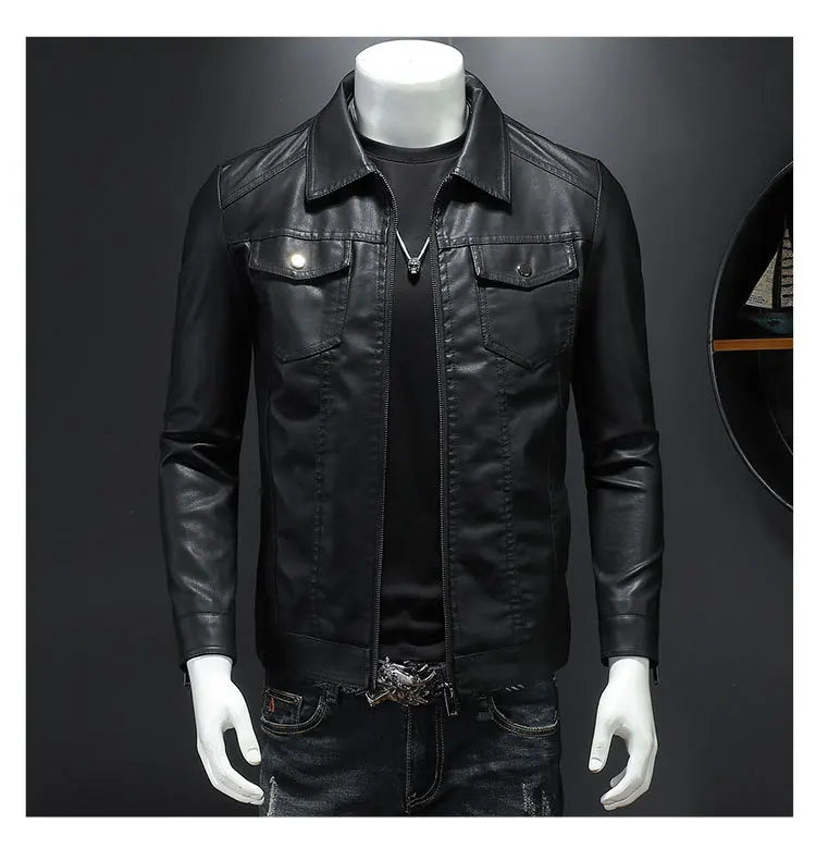 Men's Lapel Leather Jacket Autumn