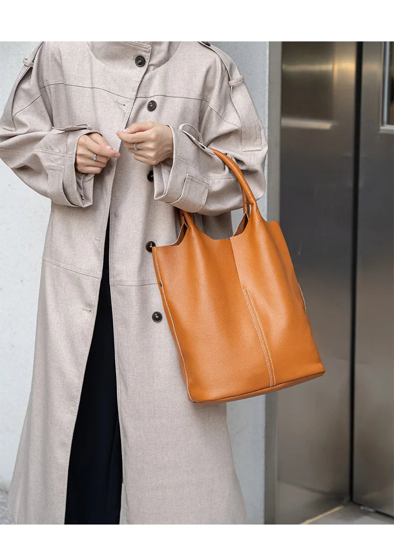 Ladies Soft Cowhide Tote Shoulder Handbag