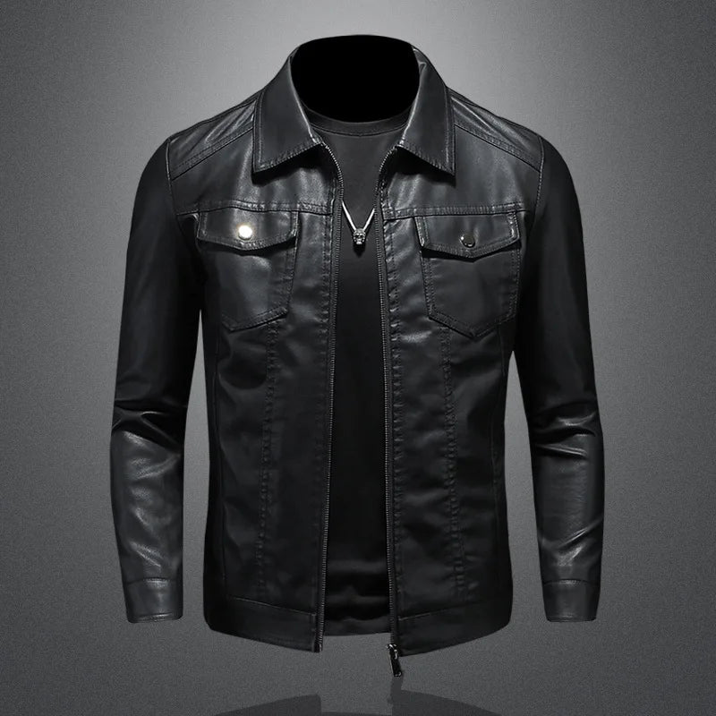 Men's Lapel Leather Jacket Autumn