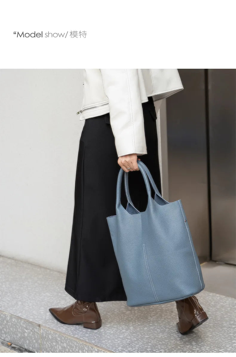 Ladies Soft Cowhide Tote Shoulder Handbag