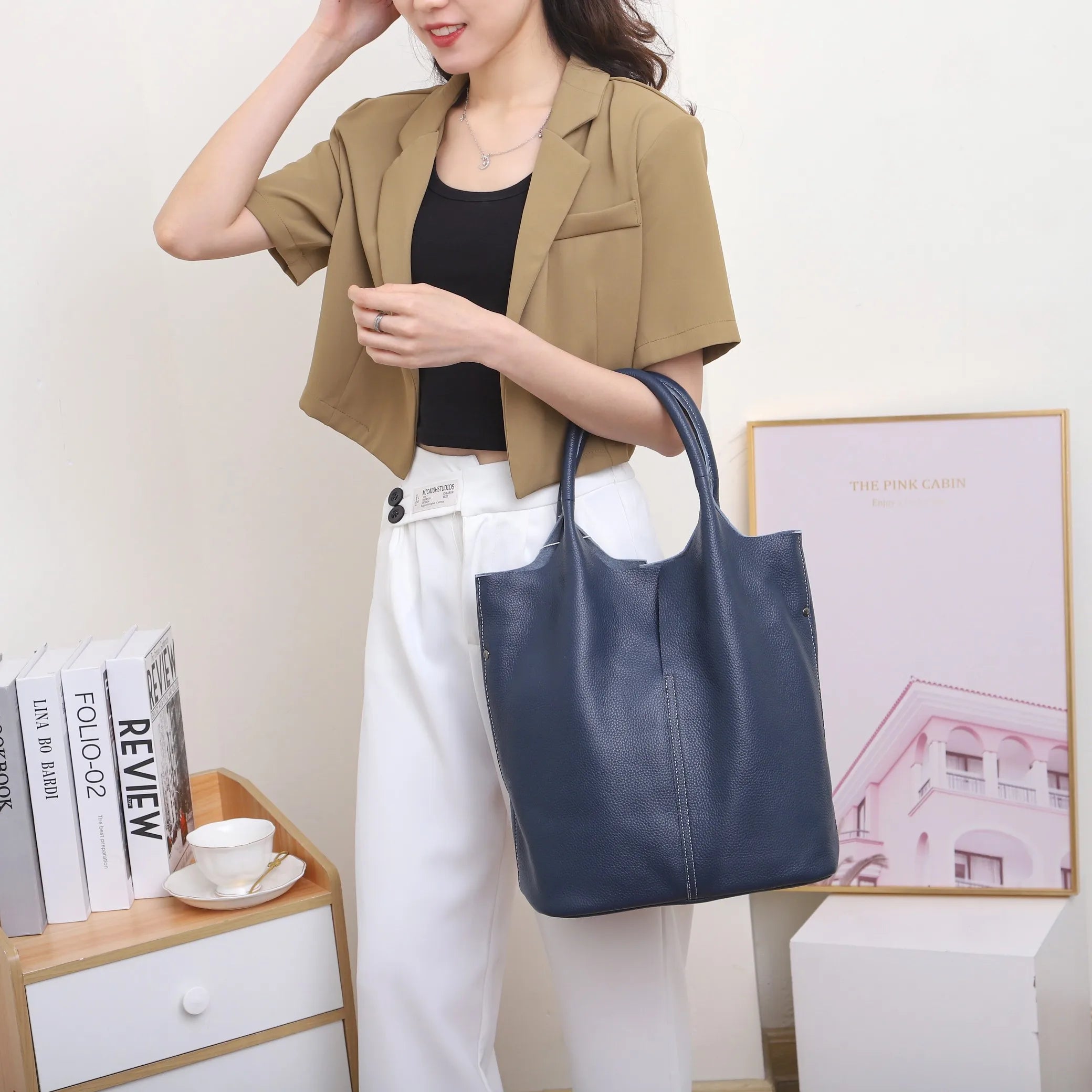 Ladies Soft Cowhide Tote Shoulder Handbag