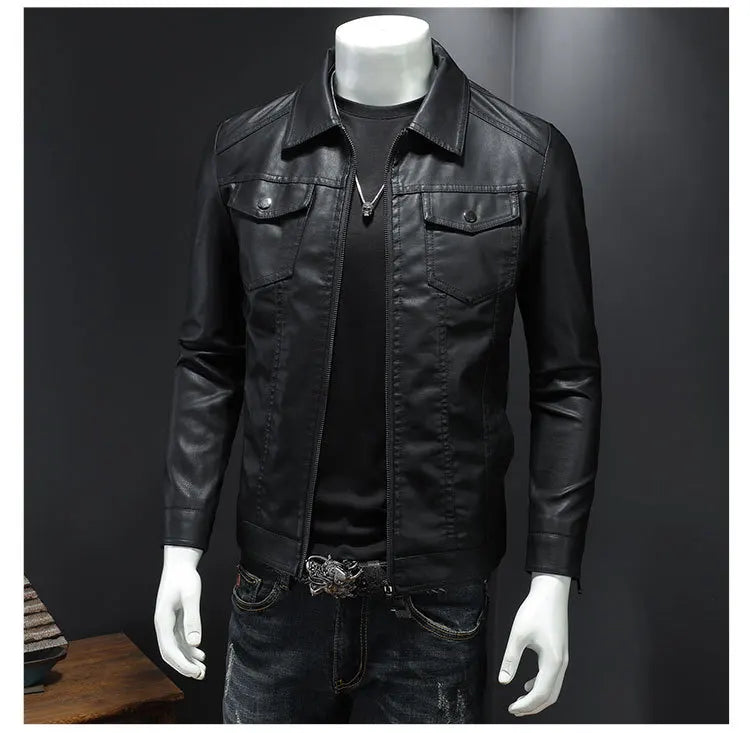 Men's Lapel Leather Jacket Autumn