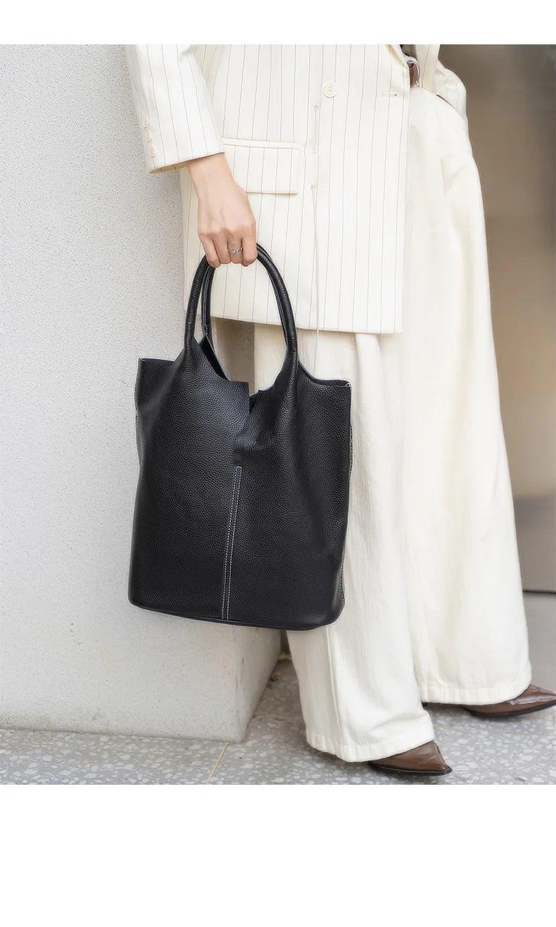 Ladies Soft Cowhide Tote Shoulder Handbag