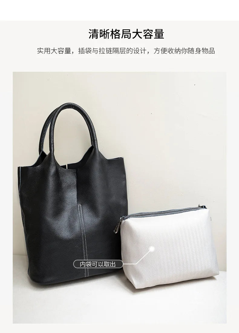 Ladies Soft Cowhide Tote Shoulder Handbag