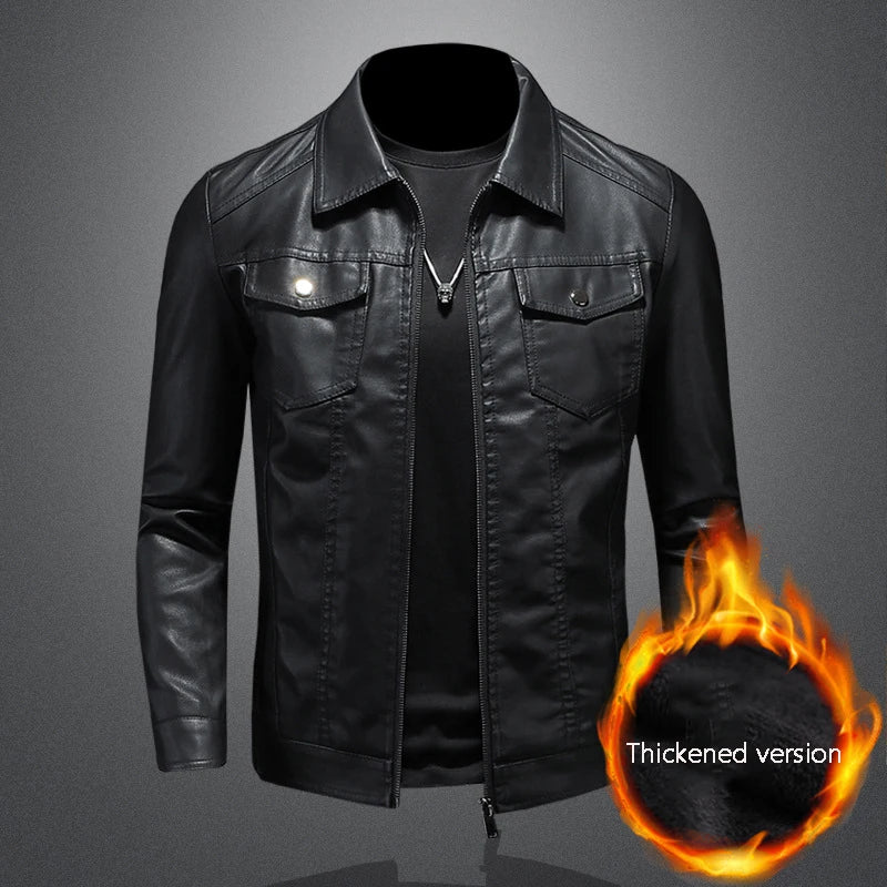 Men's Lapel Leather Jacket Autumn