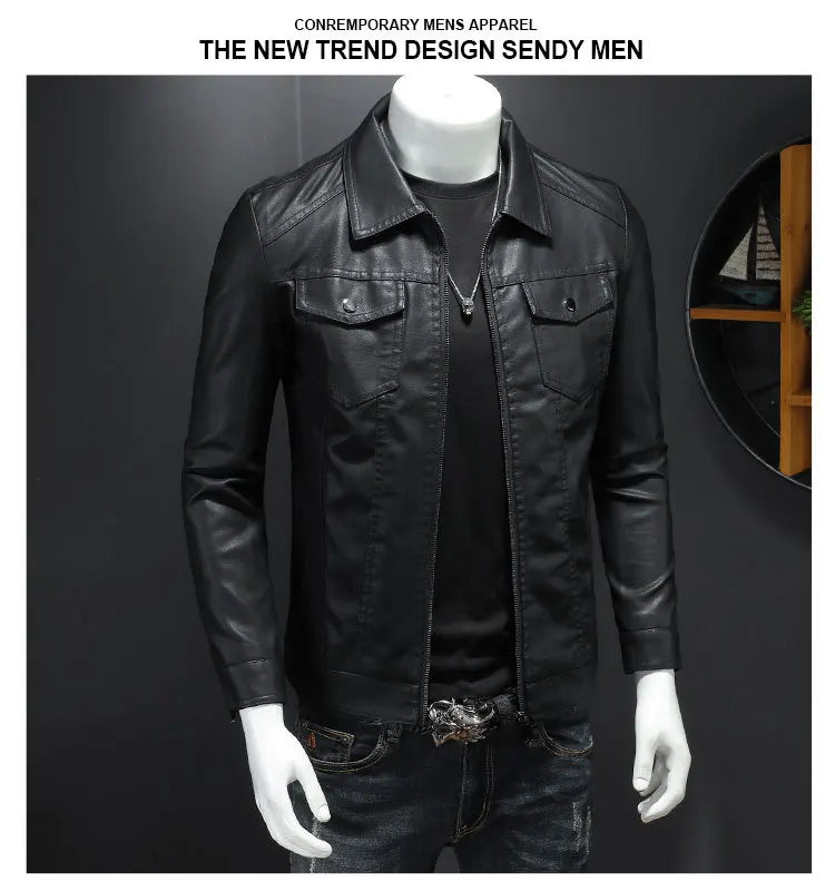 Men's Lapel Leather Jacket Autumn