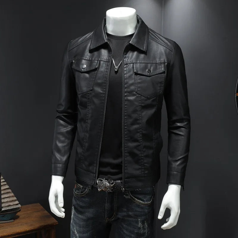 Men's Lapel Leather Jacket Autumn
