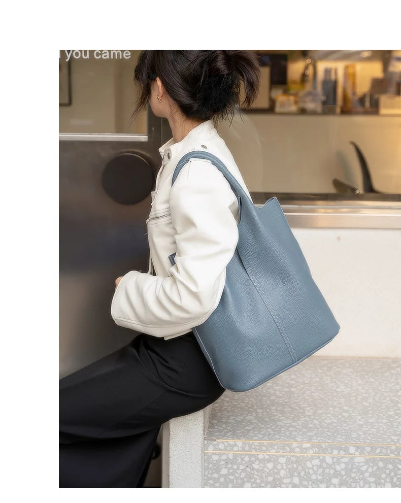 Ladies Soft Cowhide Tote Shoulder Handbag