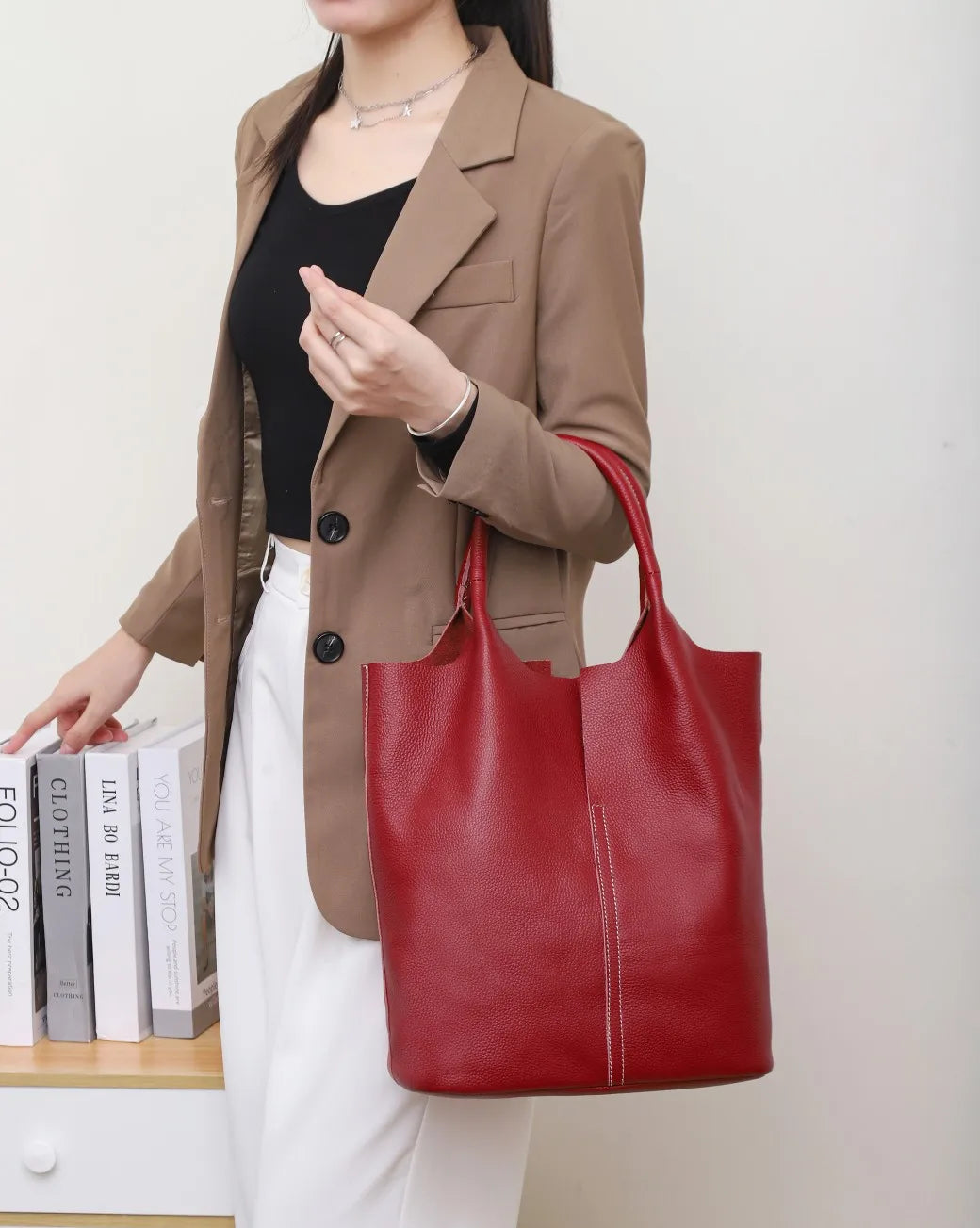 Ladies Soft Cowhide Tote Shoulder Handbag