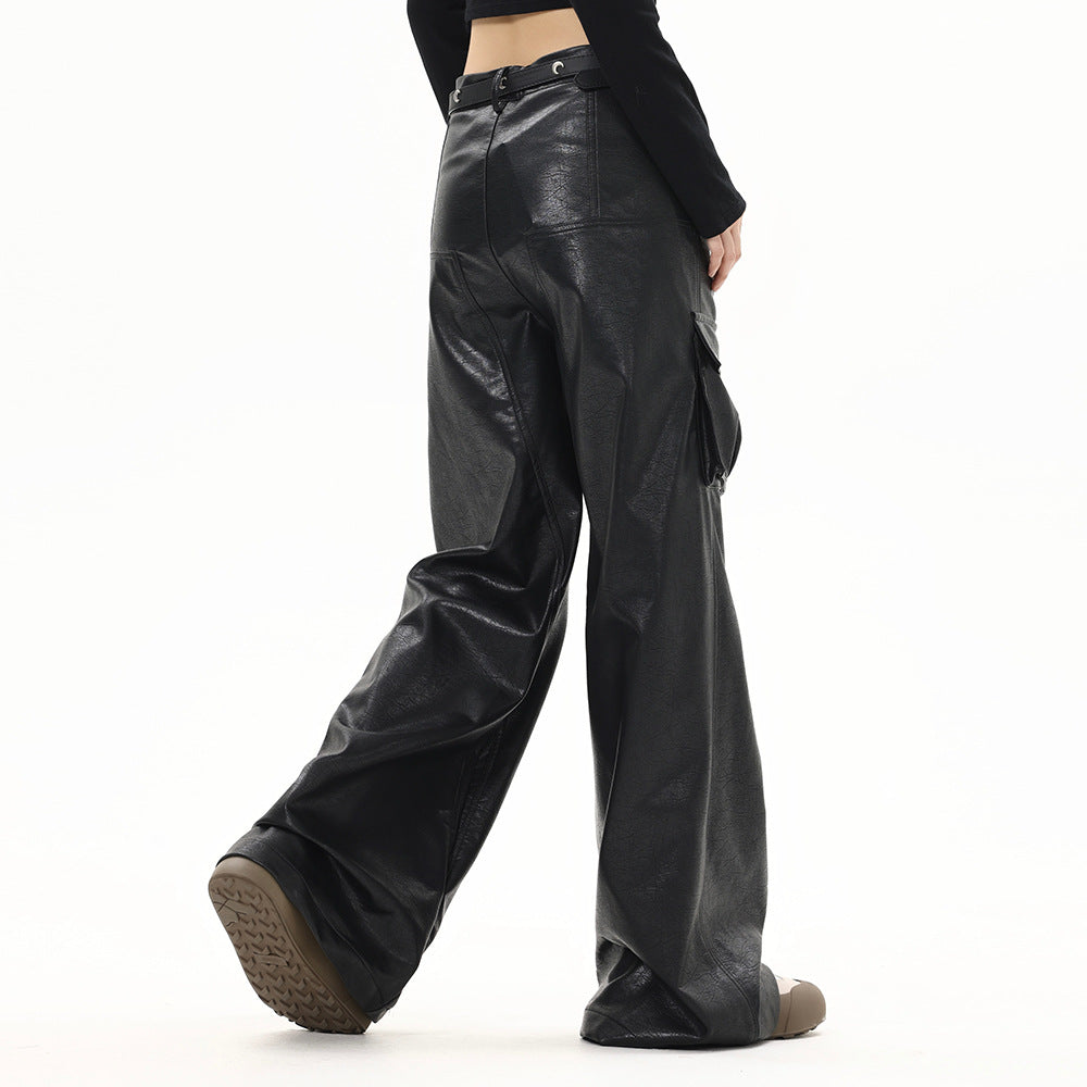 Men's Motorcycle Loose Wide-leg Leather Pants