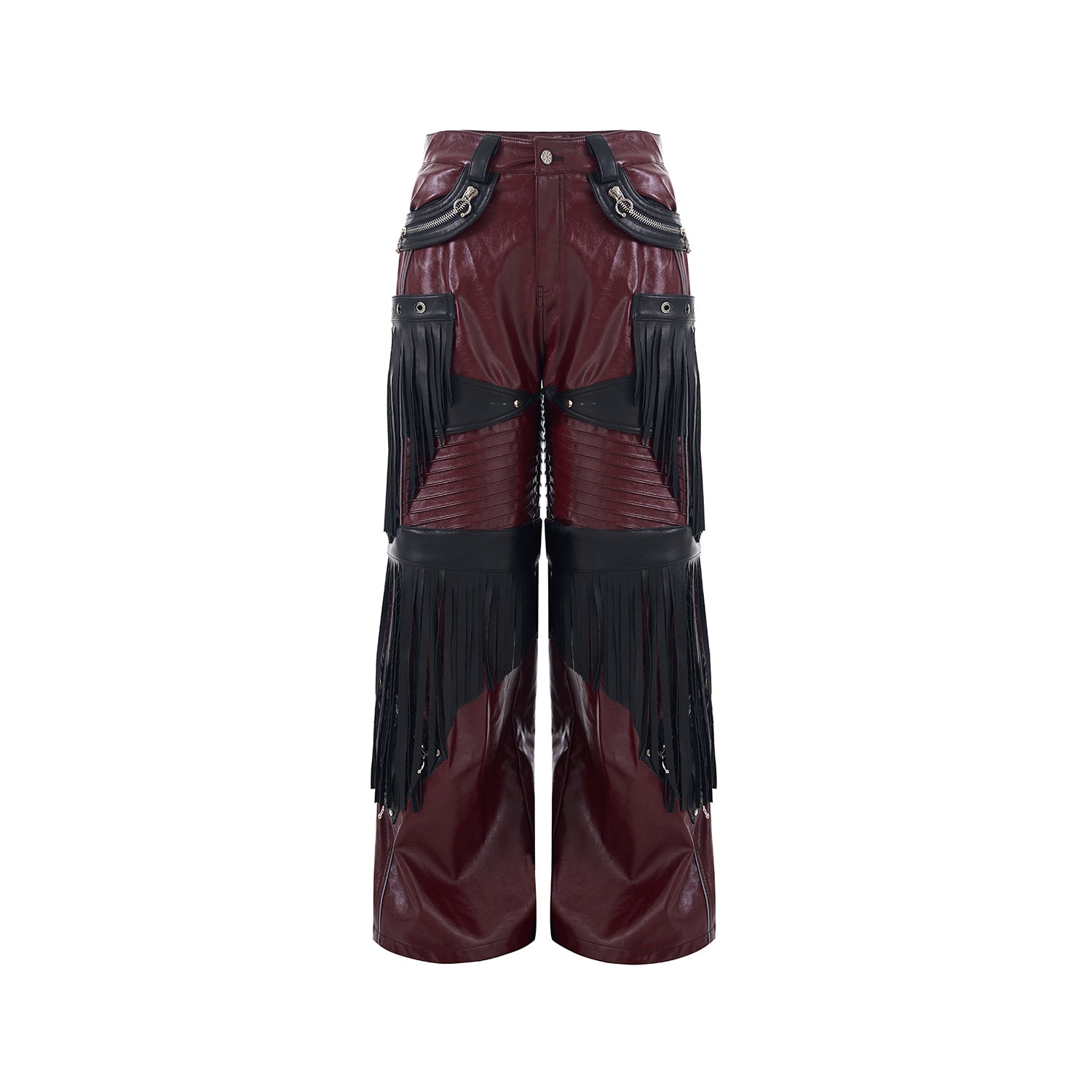 Deconstructed Design Red PU Leather Pants Male