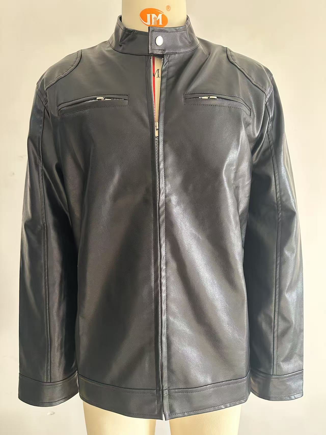 Men's Stand-up Collar Leather Jacket