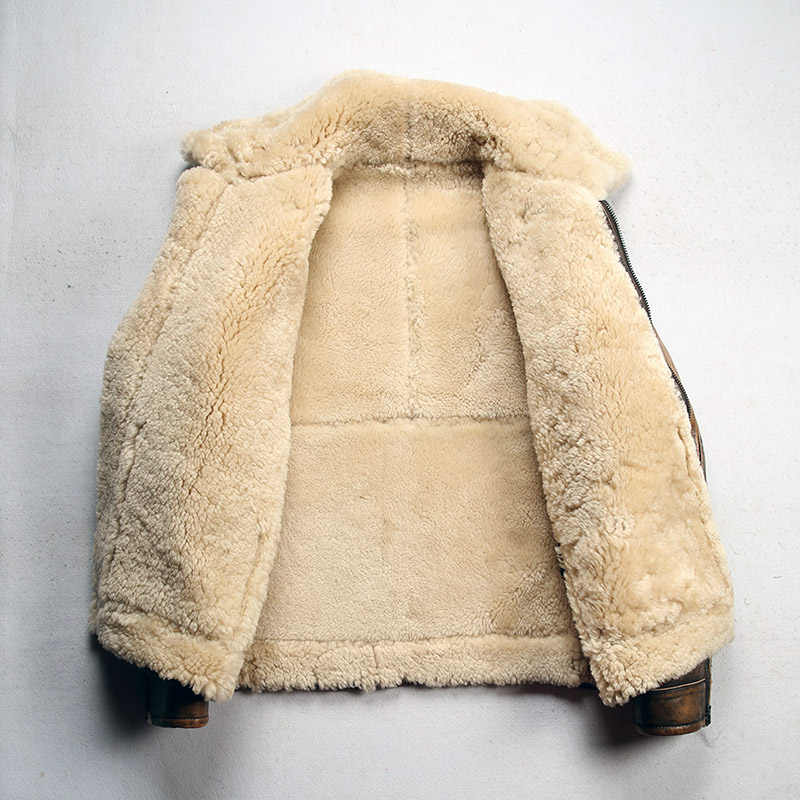 Men's Color Matching Sheepskin Leather Lapel Coat