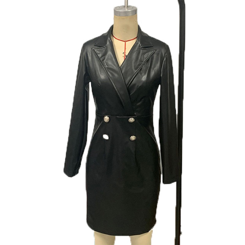 Women's Faux Leather Blazer Dress